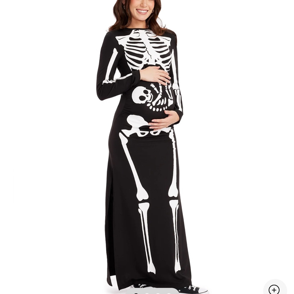 Tipsy Elves Black & White Maternity Skeleton Maxi Dress